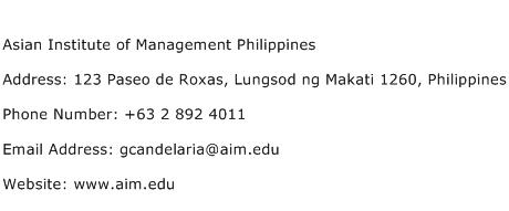 Asian Institute of Management Philippines Address Contact Number