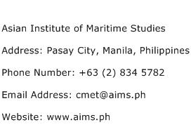 Asian Institute of Maritime Studies Address Contact Number