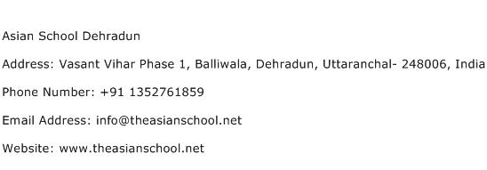 Asian School Dehradun Address Contact Number