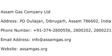 Assam Gas Company Ltd Address Contact Number