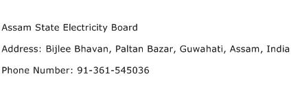 Assam State Electricity Board Address Contact Number