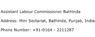 Assistant Labour Commissioner Bathinda Address Contact Number