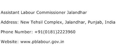 Assistant Labour Commissioner Jalandhar Address Contact Number