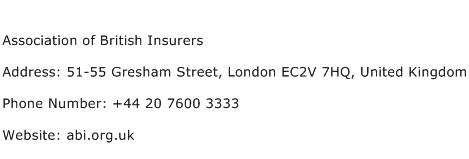 Association of British Insurers Address Contact Number