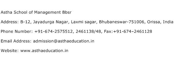 Astha School of Management Bbsr Address Contact Number