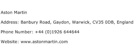 Aston Martin Address Contact Number