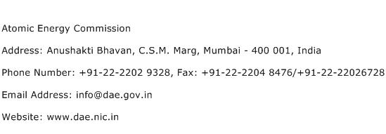 Atomic Energy Commission Address Contact Number