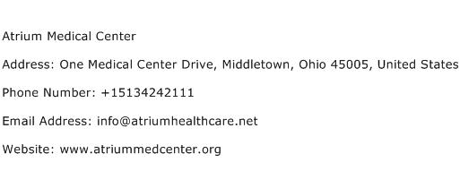 Atrium Medical Center Address Contact Number
