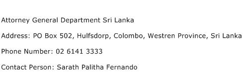 Attorney General Department Sri Lanka Address Contact Number