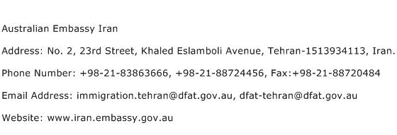 Australian Embassy Iran Address Contact Number