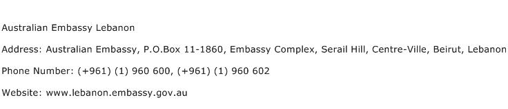Australian Embassy Lebanon Address Contact Number
