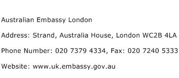 Australian Embassy London Address Contact Number