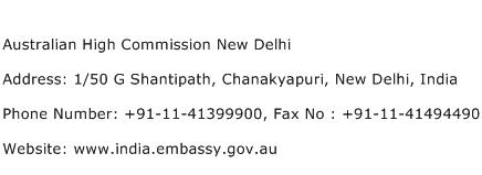 Australian High Commission New Delhi Address Contact Number