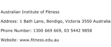 Australian Institute of Fitness Address Contact Number