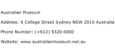 Australian Museum Address Contact Number