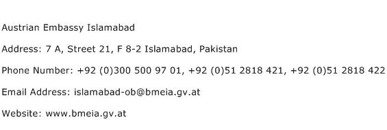 Austrian Embassy Islamabad Address Contact Number