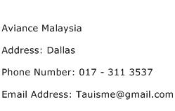 Aviance Malaysia Address Contact Number