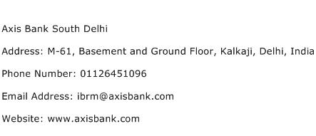 Axis Bank South Delhi Address Contact Number