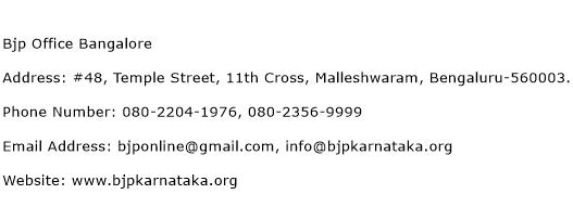 BJP Office Bangalore Address Contact Number