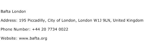 Bafta London Address Contact Number