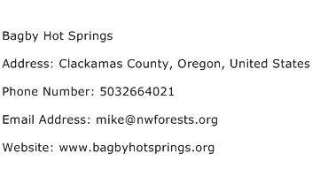 Bagby Hot Springs Address Contact Number