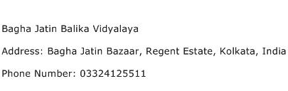 Bagha Jatin Balika Vidyalaya Address Contact Number
