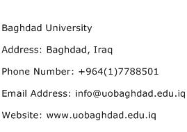 Baghdad University Address Contact Number