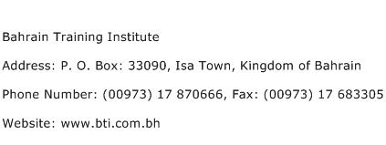 Bahrain Training Institute Address Contact Number