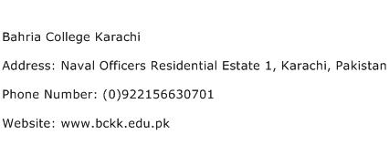 Bahria College Karachi Address Contact Number