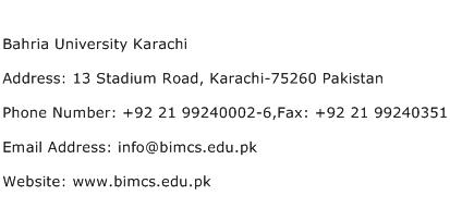 Bahria University Karachi Address Contact Number