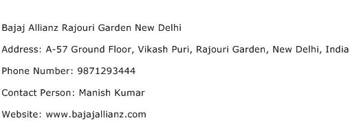 Bajaj Allianz Rajouri Garden New Delhi Address Contact Number
