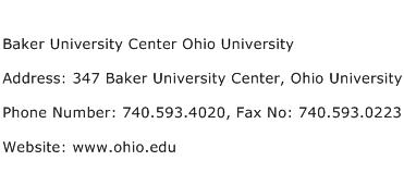 Baker University Center Ohio University Address Contact Number