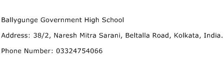 Ballygunge Government High School Address Contact Number
