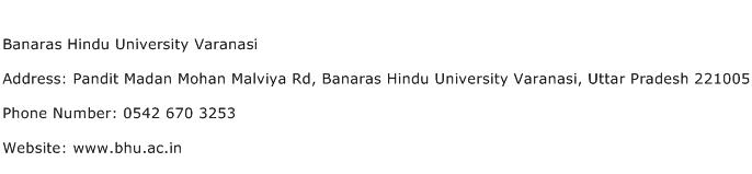 Banaras Hindu University Varanasi Address Contact Number
