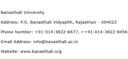 Banasthali University Address Contact Number