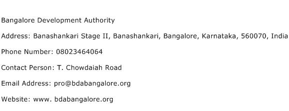 Bangalore Development Authority Address Contact Number