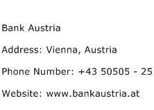 Bank Austria Address Contact Number