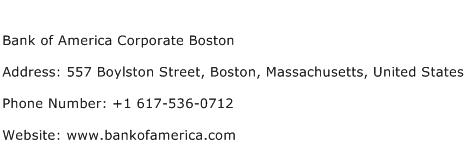 Bank of America Corporate Boston Address Contact Number