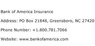 Bank of America Insurance Address Contact Number