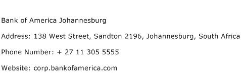 Bank of America Johannesburg Address Contact Number