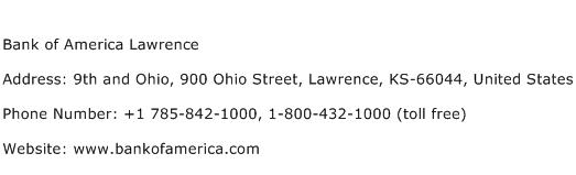 Bank of America Lawrence Address Contact Number