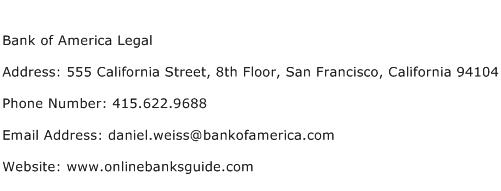 Bank of America Legal Address Contact Number
