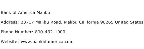 Bank of America Malibu Address Contact Number
