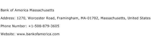 Bank of America Massachusetts Address Contact Number