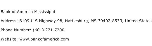 Bank of America Mississippi Address Contact Number