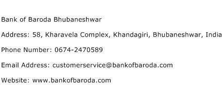 Bank of Baroda Bhubaneshwar Address Contact Number