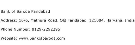 Bank of Baroda Faridabad Address Contact Number