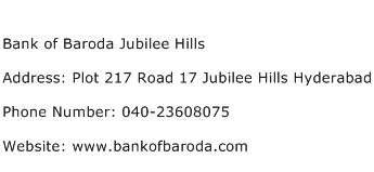 Bank of Baroda Jubilee Hills Address Contact Number