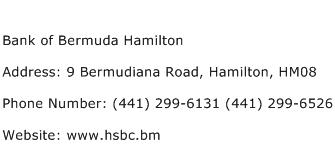 Bank of Bermuda Hamilton Address Contact Number