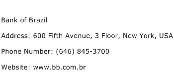 Bank of Brazil Address Contact Number